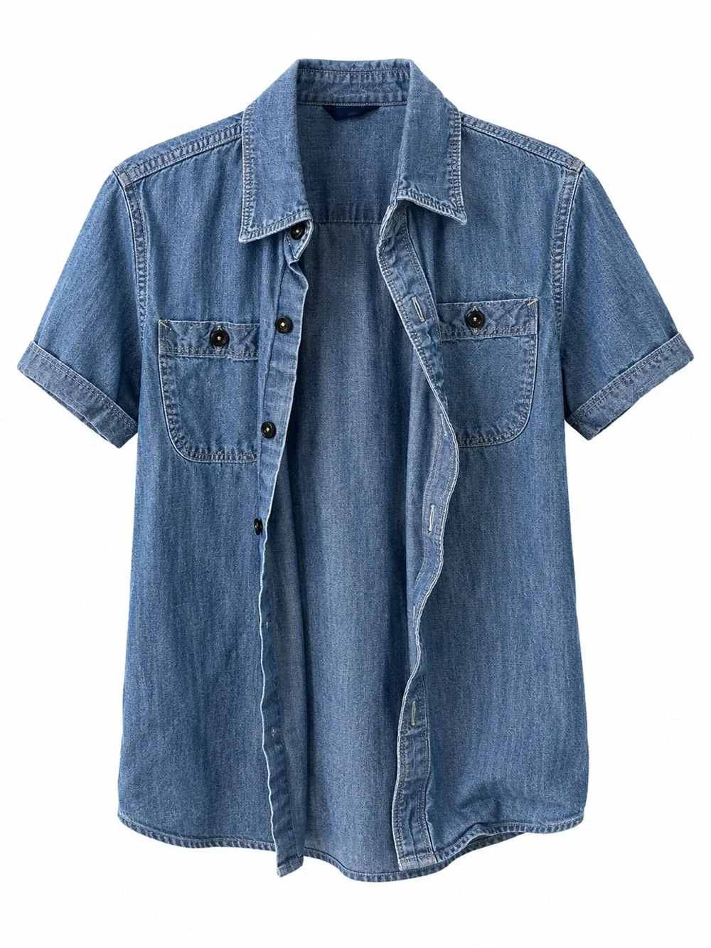 GAP Short-Sleeve Denim Button-Down Shirt - Blue